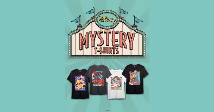Four Disney mystery T-shirt designs previewed by Loungefly for D23 2026