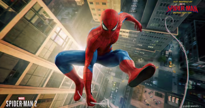 Peter Parker swings through New York in the Fresh Start suit in Marvel's Spider-Man 2