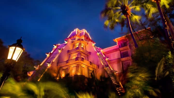 File photo of the Mexico Pavilion pyramid at EPCOT illuminated at night.