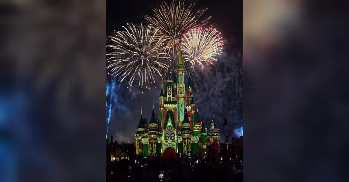 Fireworks over Cinderella Castle during Mickey's Not-So-Scary Halloween Party