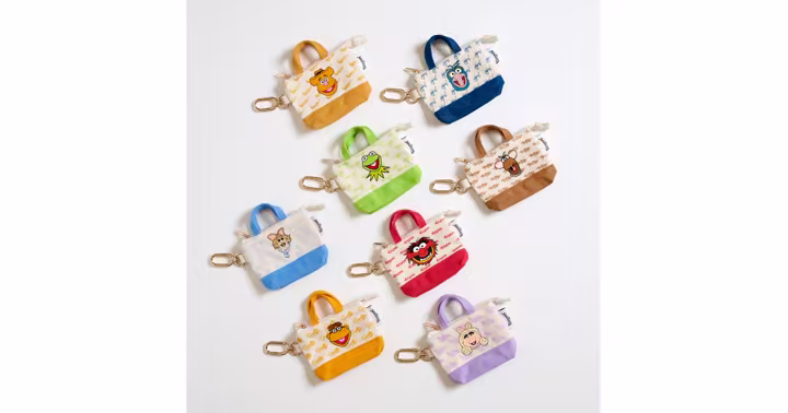 Eight Muppets Micro Canvas Tote Bag Charms featuring colorful character designs