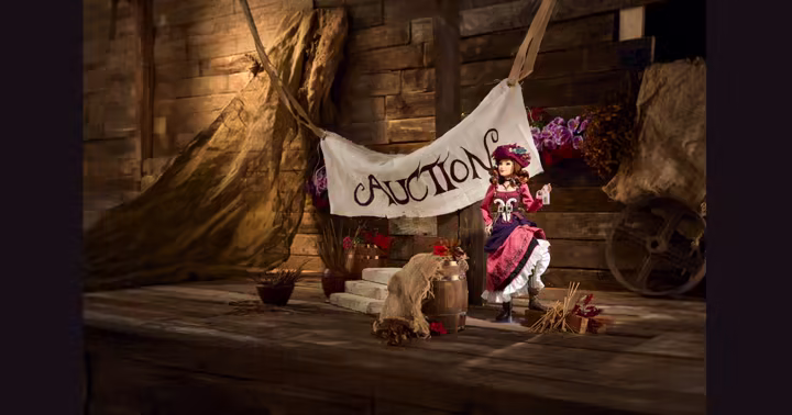 Redd limited-edition Disney doll posed at a pirate auction