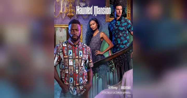Models wearing Disney Haunted Mansion apparel from the RSVLTS collection