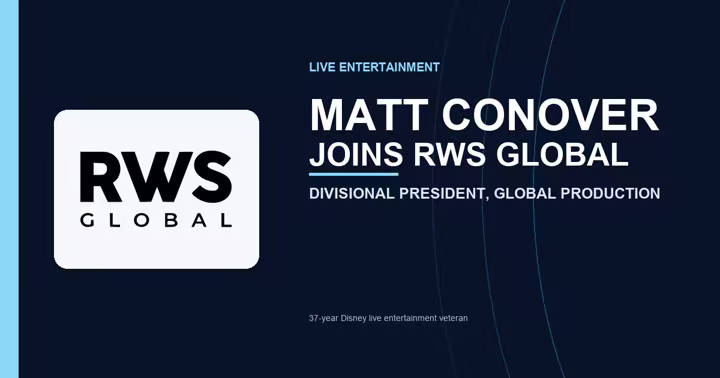 RWS Global logo and text announcing Matt Conover's new production leadership role