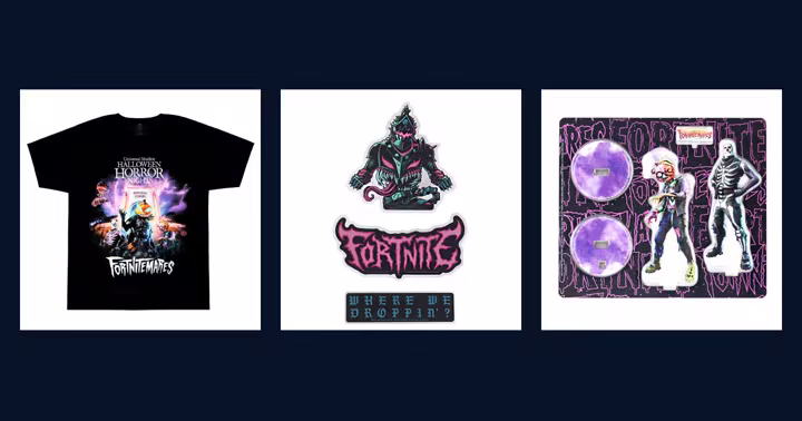 Fortnitemares Halloween Horror Nights T-shirt, sticker set and acrylic figures