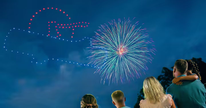 Guests watch the Night Sky Drone and Fireworks Spectacular at Silver Dollar City