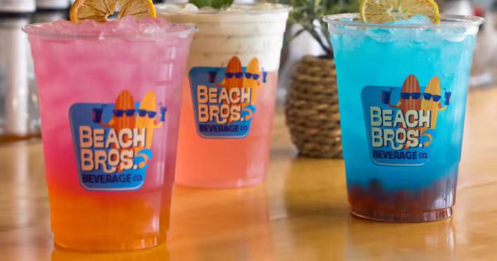 Pink, cream and blue drinks from Beach Bro's Beverage Company at Six Flags Great Adventure