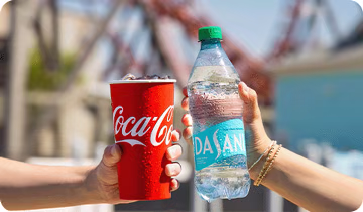 Coca-Cola fountain drink and Dasani water bottle included with the Six Flags Great America ticket