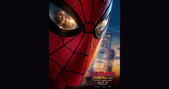 Spider-Man reflected against the New York skyline on an official Spider-Man: Brand New Day poster