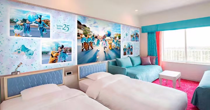 Tokyo Disney Celebration Hotel room with Tokyo DisneySea 25th anniversary character photography