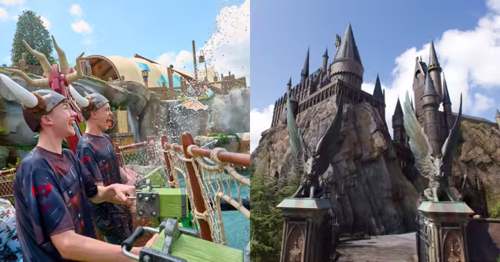 Fyre Drill riders and Hogwarts Castle at Universal Orlando Resort