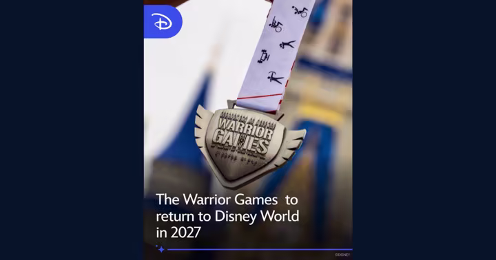 Warrior Games medal with Walt Disney World in the background