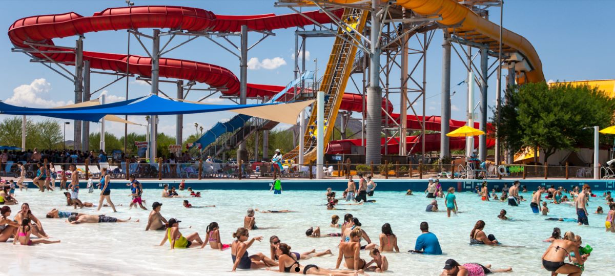 Guests relax in the water at Hurricane Harbor New Jersey