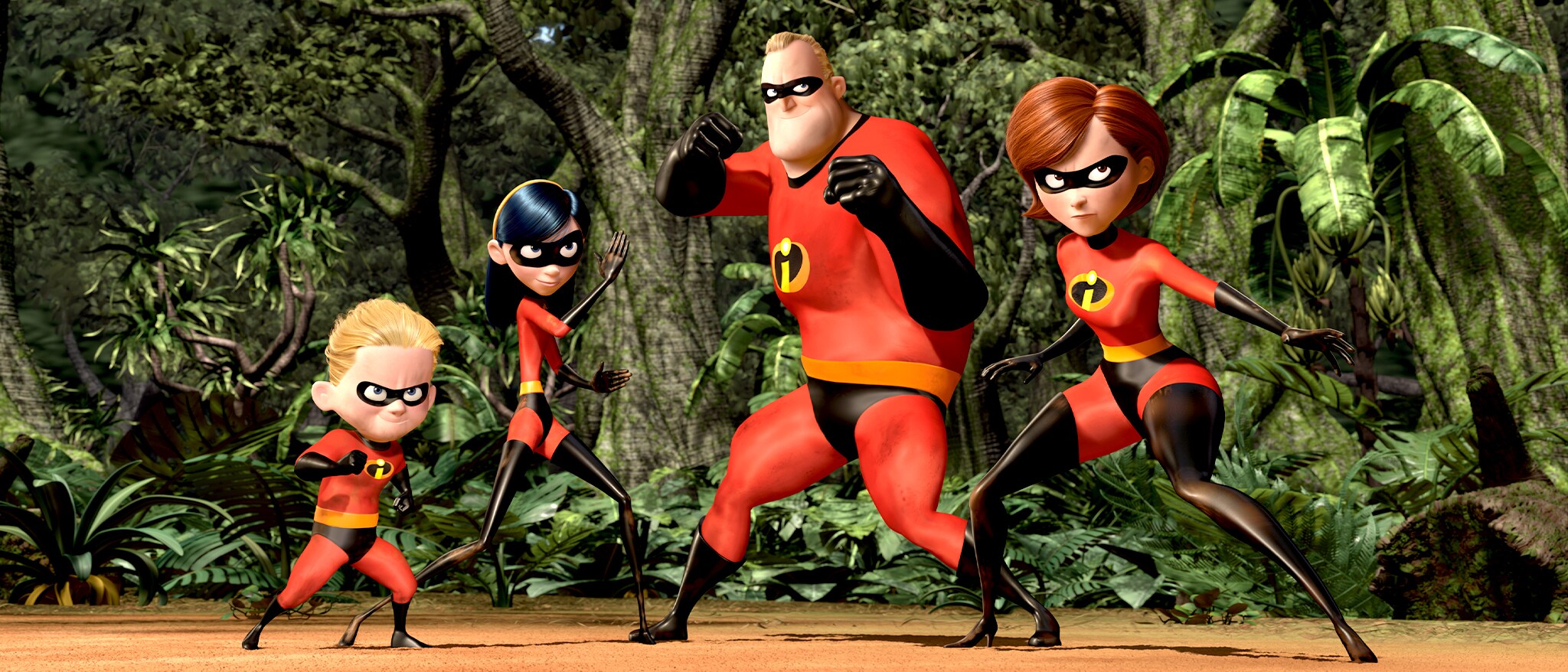 The Parr family in superhero suits in Disney and Pixar's The Incredibles