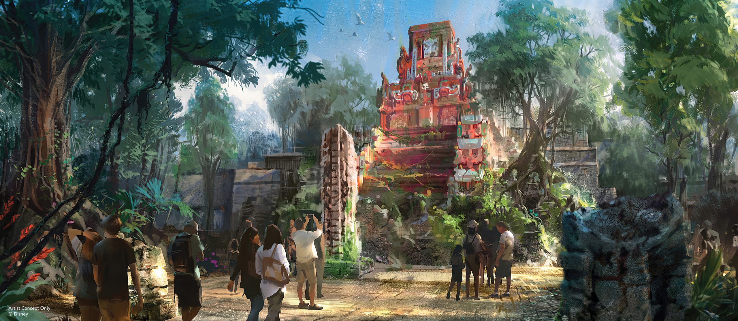 Indiana Jones attraction exterior concept art for Tropical Americas at Disney's Animal Kingdom
