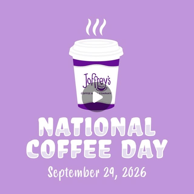 Joffrey’s National Coffee Day video frame with a coffee cup and the date September 29, 2026