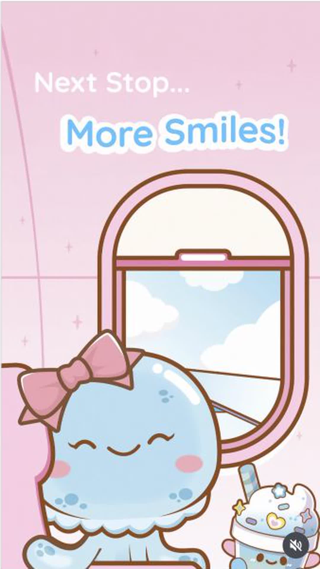 A Kawaii Slime Company character looks out an airplane window in the Disney Springs announcement Reel