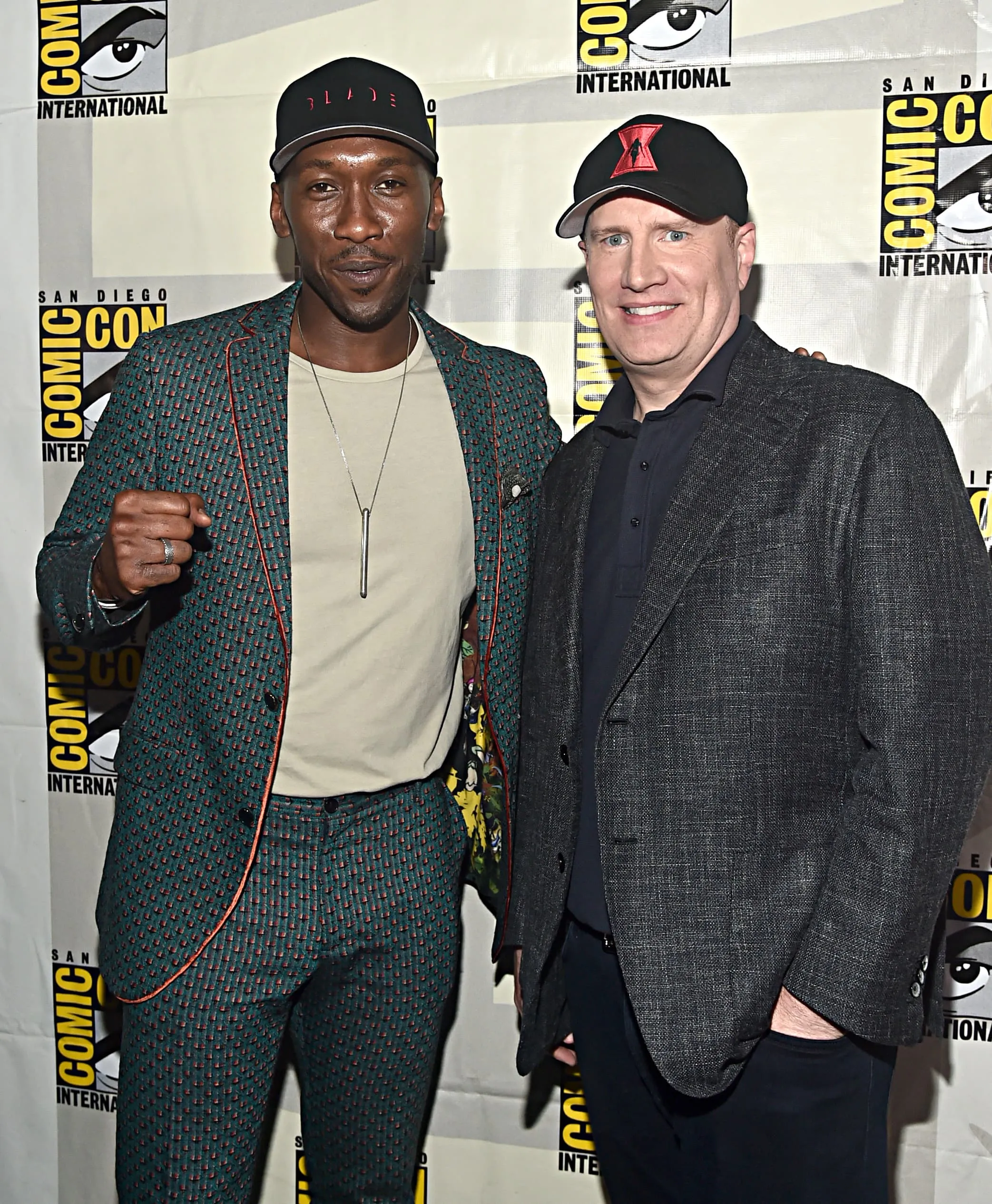 Mahershala Ali and Kevin Feige at Marvel Studios' 2019 San Diego Comic-Con presentation