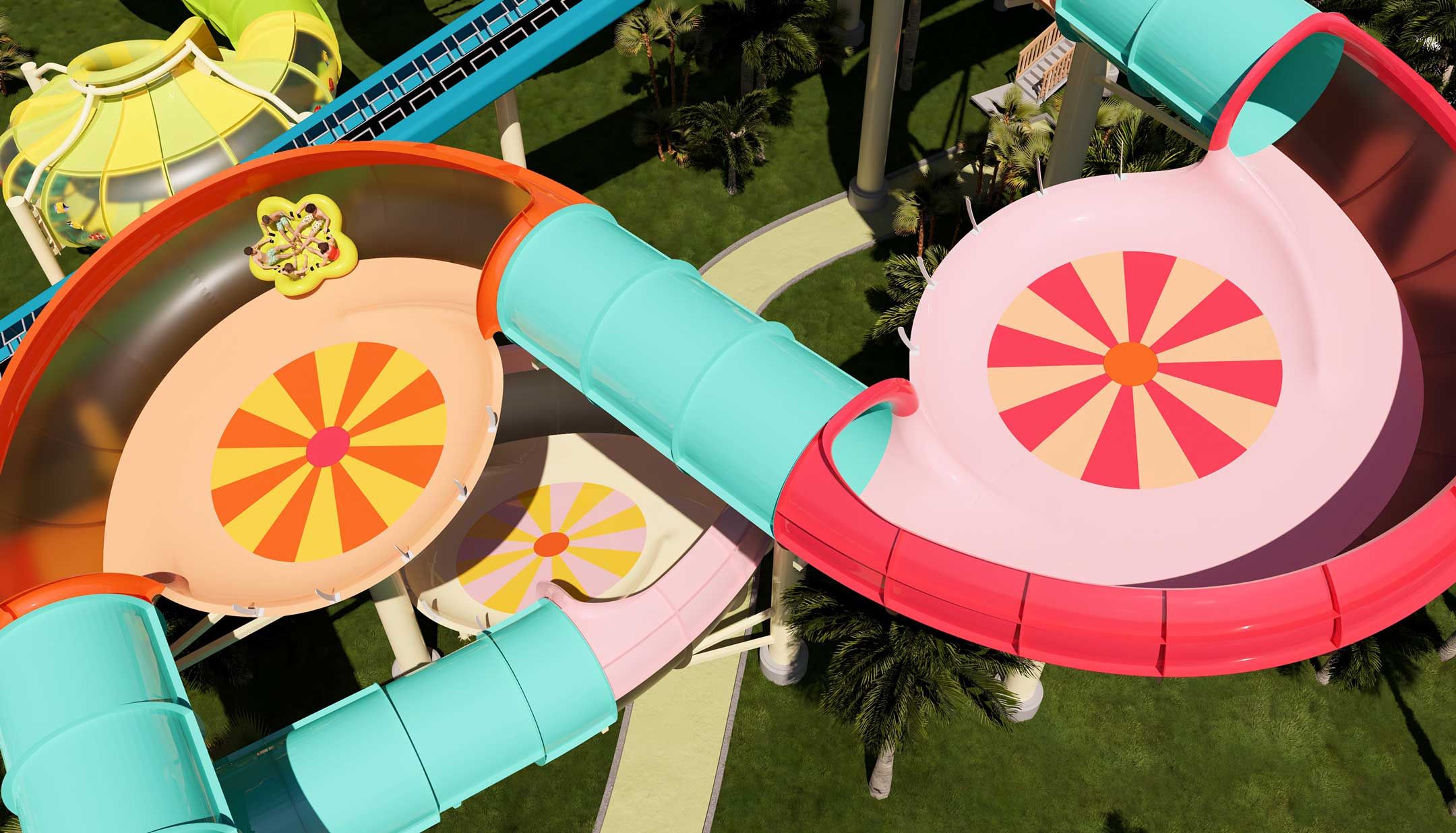 Top-down rendering of the open-air Flying SAUCER turns on Coral Craze