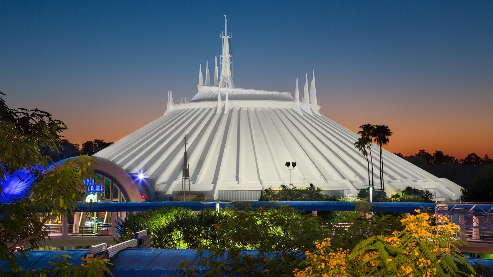 Space Mountain at Magic Kingdom at dusk