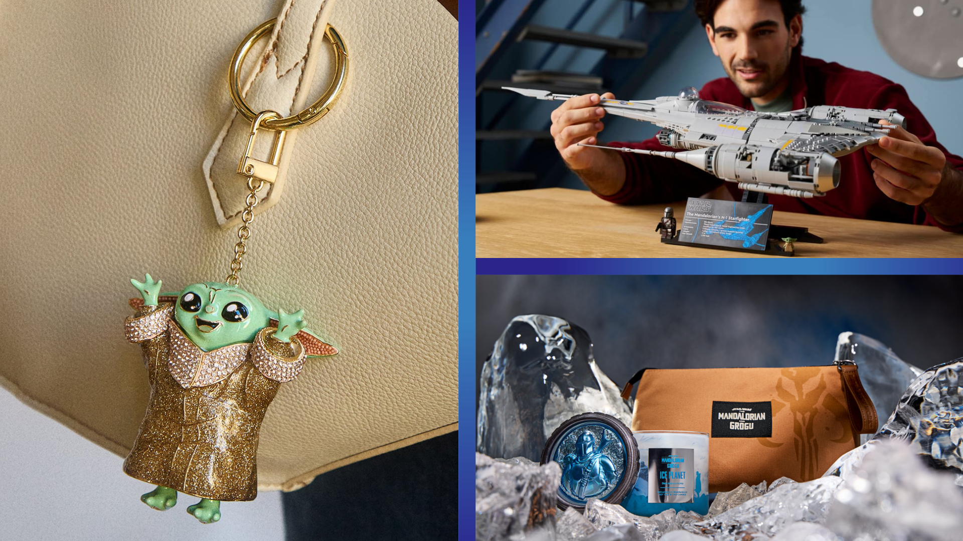 Mandalorian and Grogu merchandise displayed in official Disney Parks Blog artwork