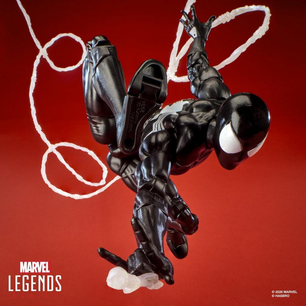 Symbiote Spider-Man figure swinging between two web lines