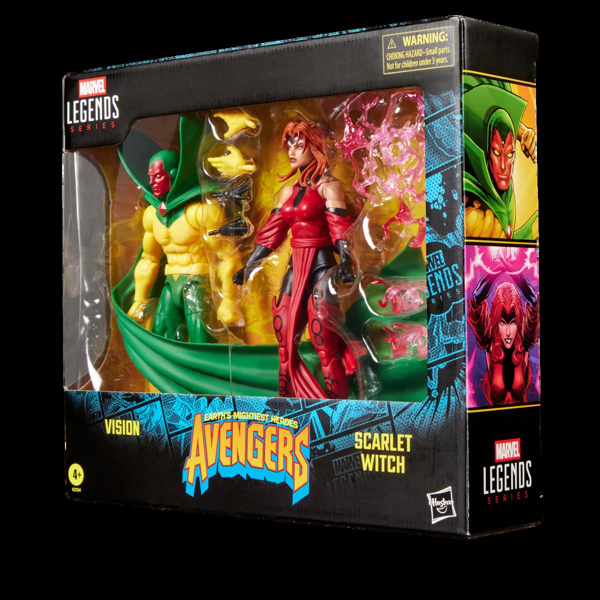 Vision and Scarlet Witch figures displayed with accessories