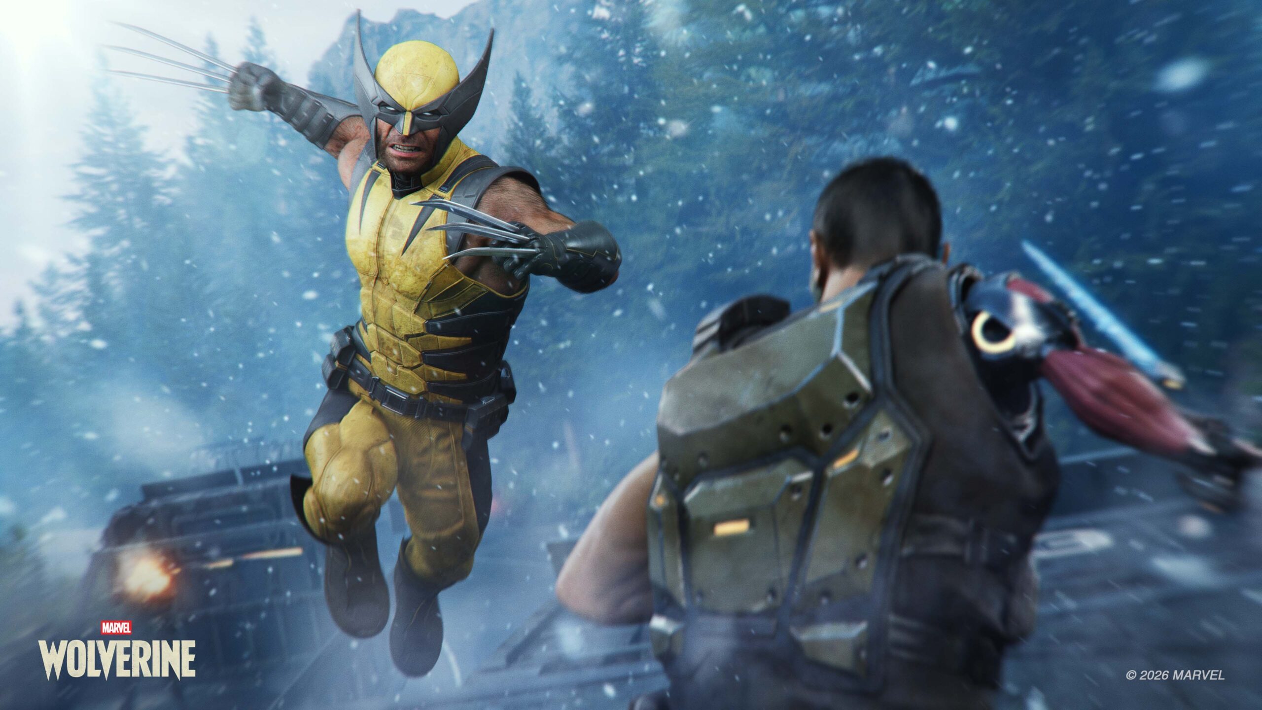 Wolverine lunges at a Reaver on top of a moving truck