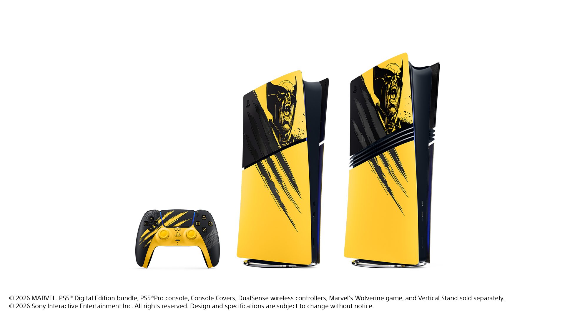 Marvel’s Wolverine Battle Yellow and black PS5 hardware and DualSense accessories