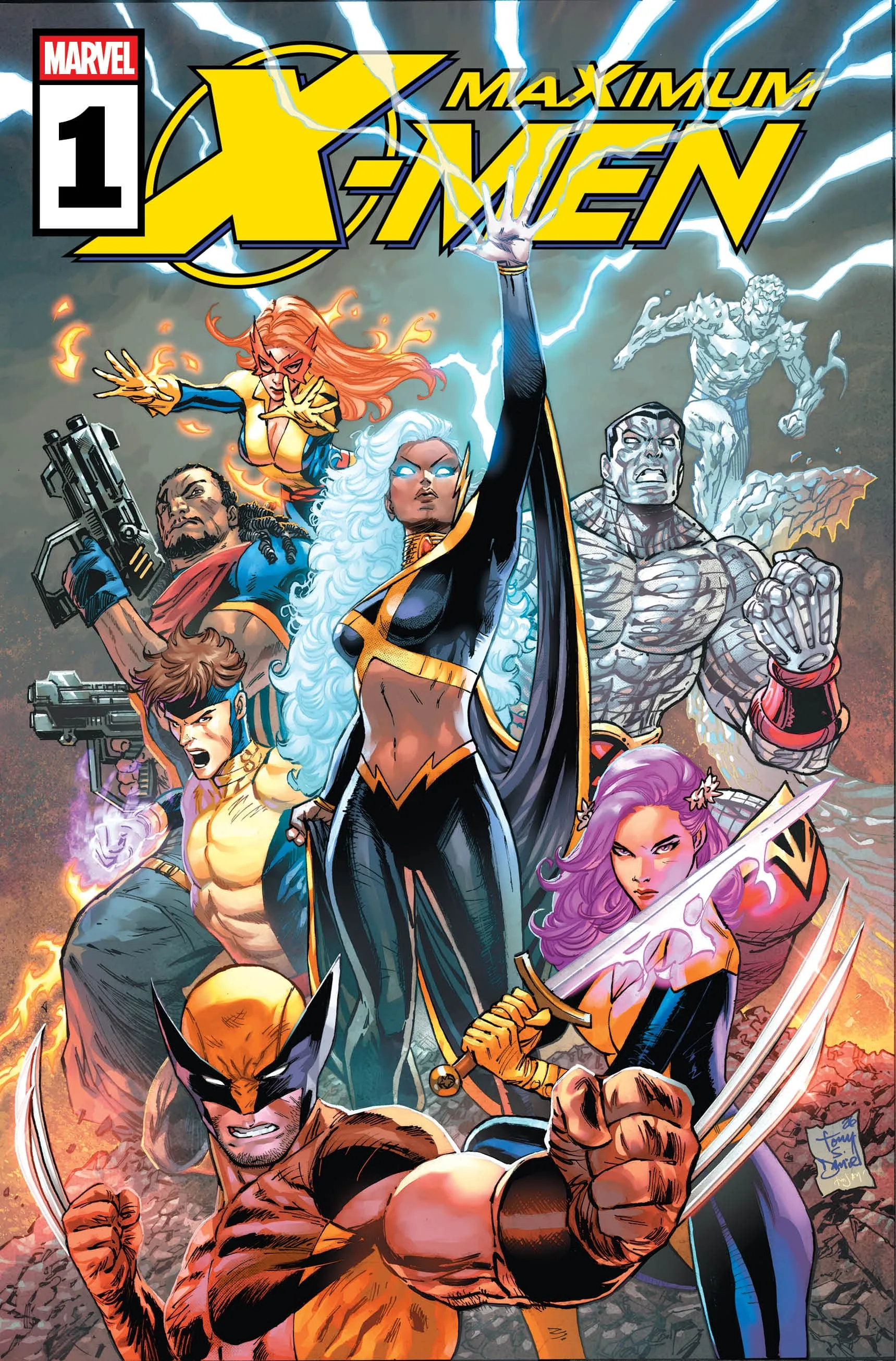Storm, Wolverine, Colossus, Bishop, Iceman, Psylocke, Firestar and Justice on the cover of Maximum X-Men issue one