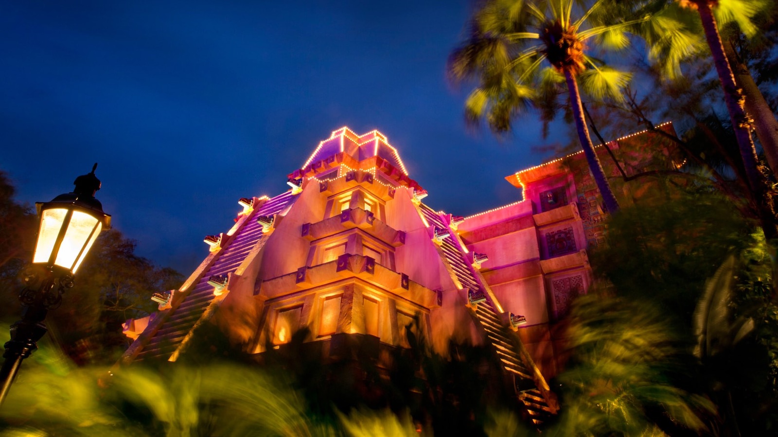 File photo of the Mexico Pavilion pyramid at EPCOT illuminated at night.