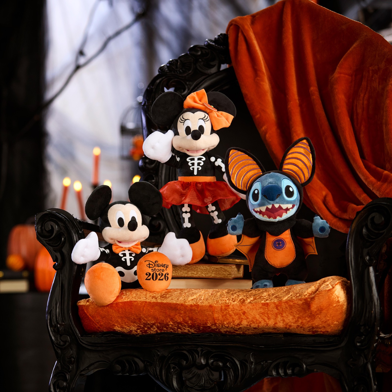 Mickey Mouse, Minnie Mouse and Stitch Halloween plush from Disney Store