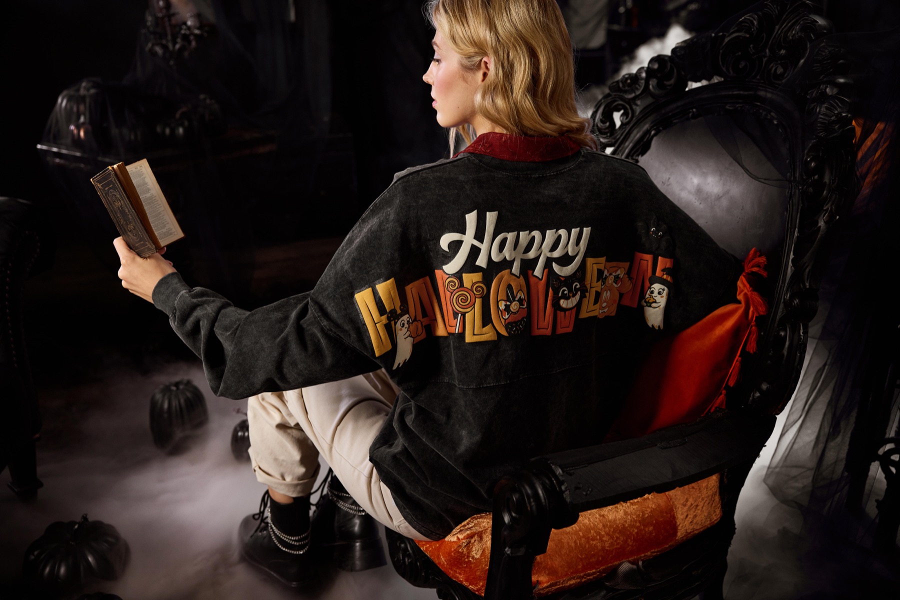 Black Disney Happy Halloween Spirit Jersey with character lettering