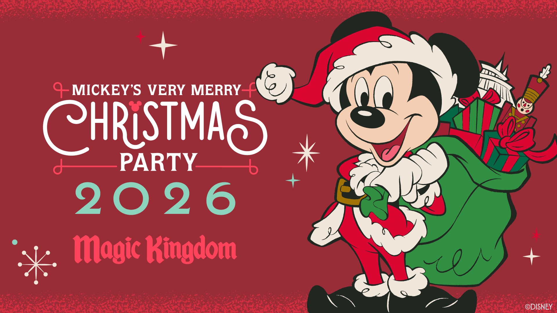 Mickey's Very Merry Christmas Party 2026 artwork for Magic Kingdom
