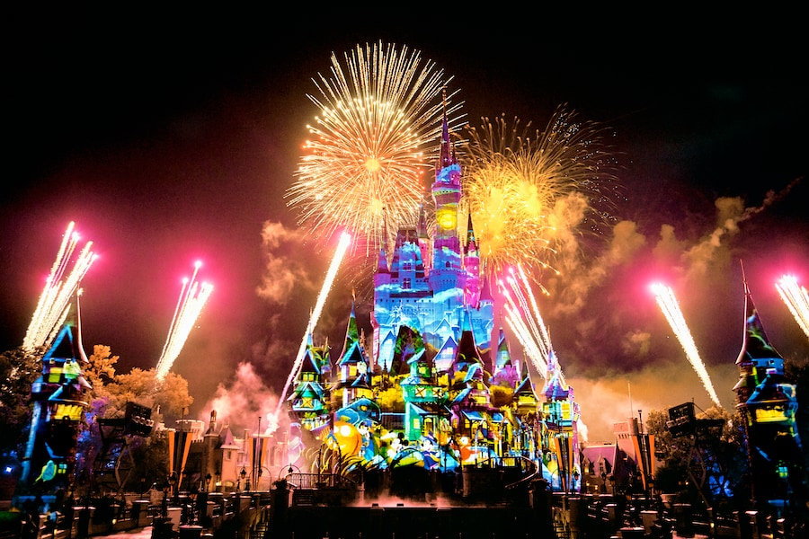 Disney's Not-So-Spooky Spectacular fireworks above Cinderella Castle