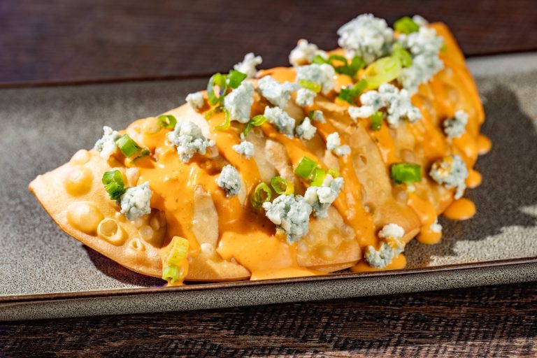 Buffalo Chicken Hand Pie: Buffalo chicken and mozzarella wrapped in a flaky dough topped with blue cheese crumbles and Buffalo-ranch (Available during Mickey’s Not-So-Scary Halloween Party only)