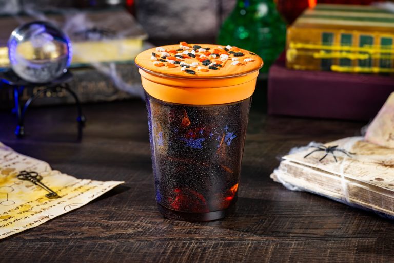 Cauldron Cold Brew: Joffrey’s Cold Brew Coffee with pumpkin-spiced foam and Halloween sprinkles (Non-alcoholic) (Available during regular park hours and Mickey’s Not-So-Scary Halloween Party)