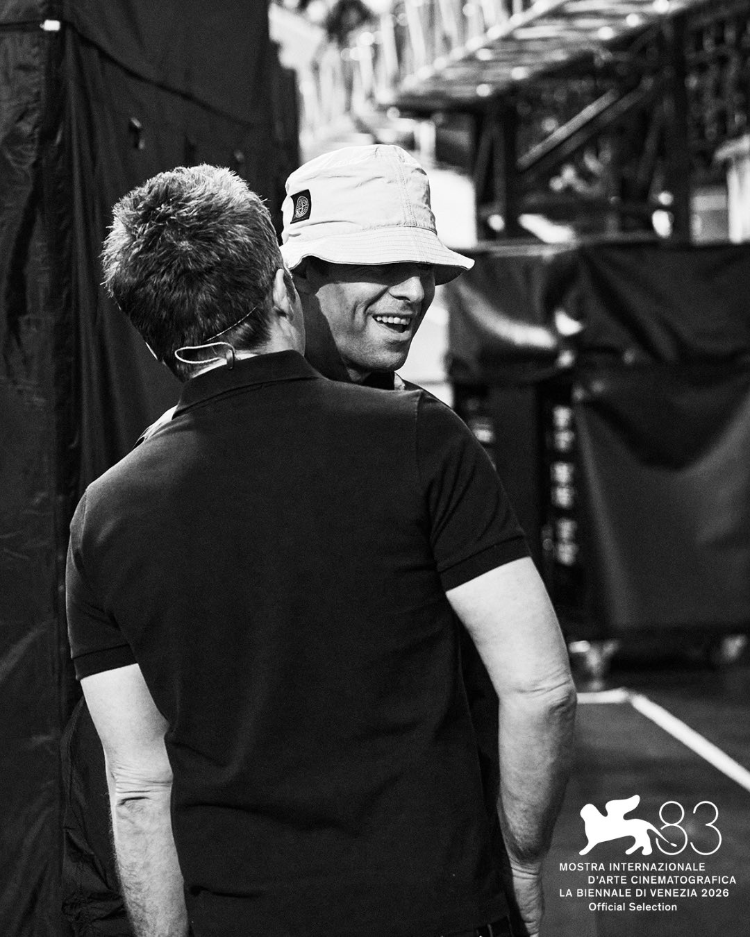 Noel and Liam Gallagher backstage in the official Venice selection image for Don't Look Back In Anger