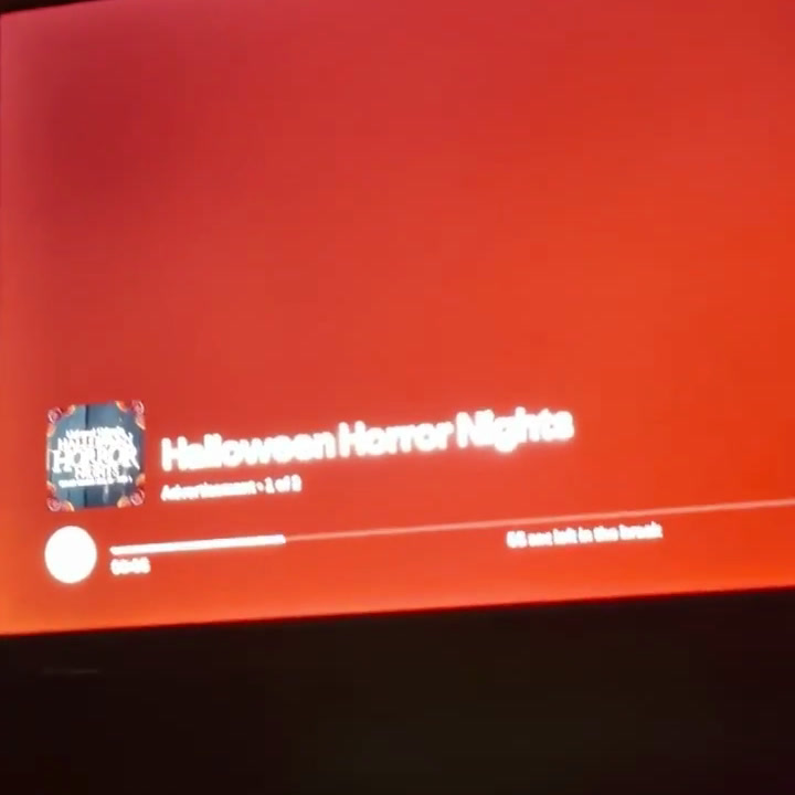 Pandora screen playing a Halloween Horror Nights audio advertisement