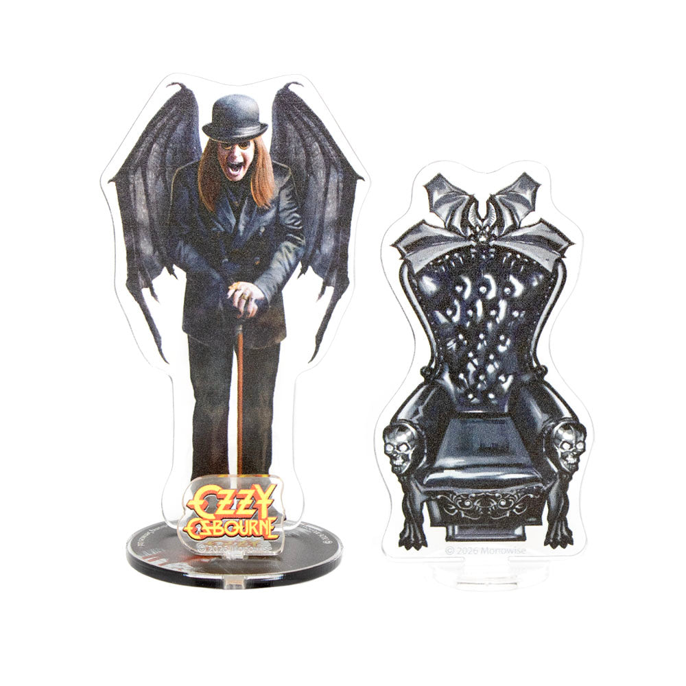 Halloween Horror Nights 2026 Ozzy Osbourne acrylic figure set with an Ozzy figure and winged throne