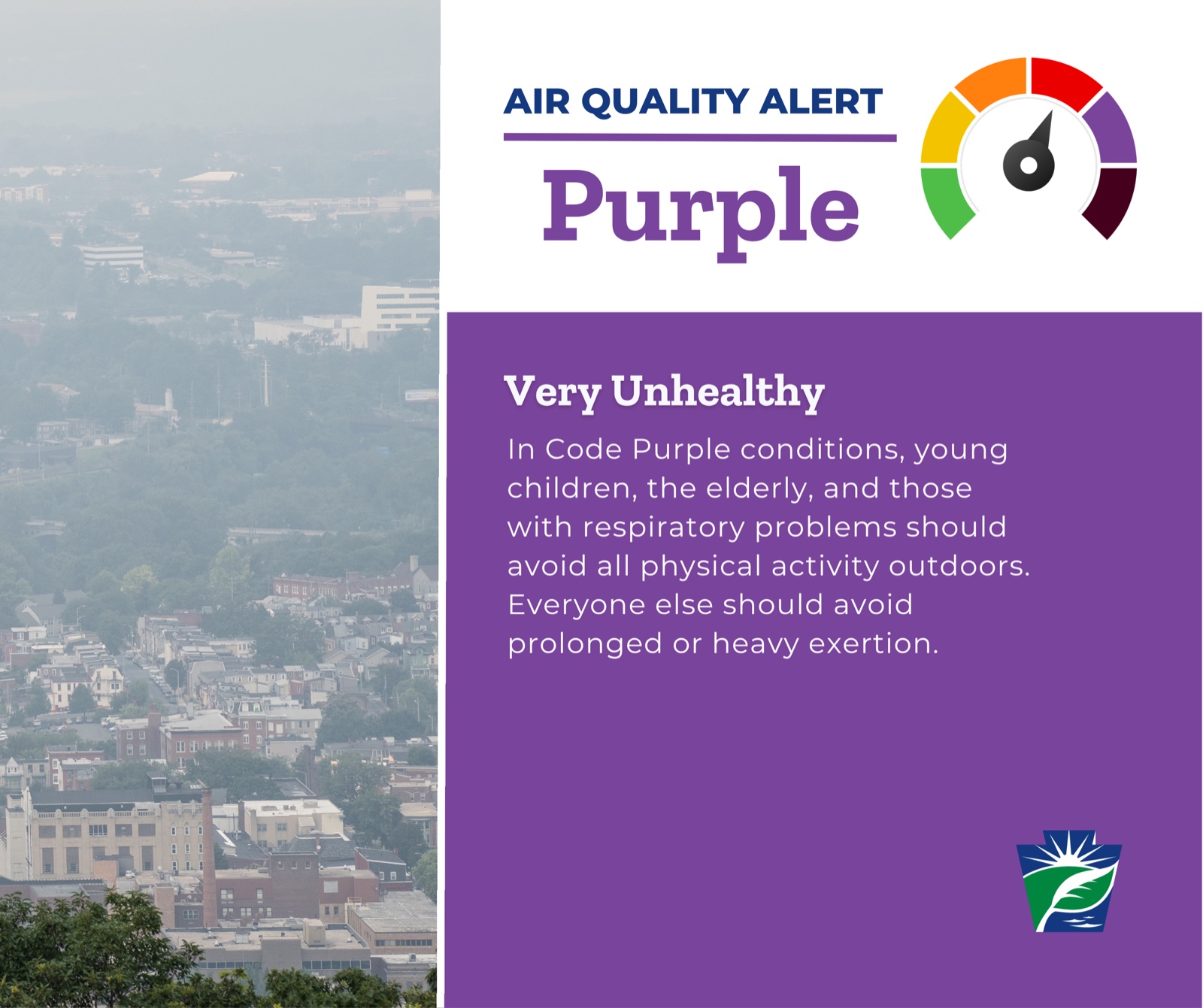 Pennsylvania Code Purple air-quality alert graphic