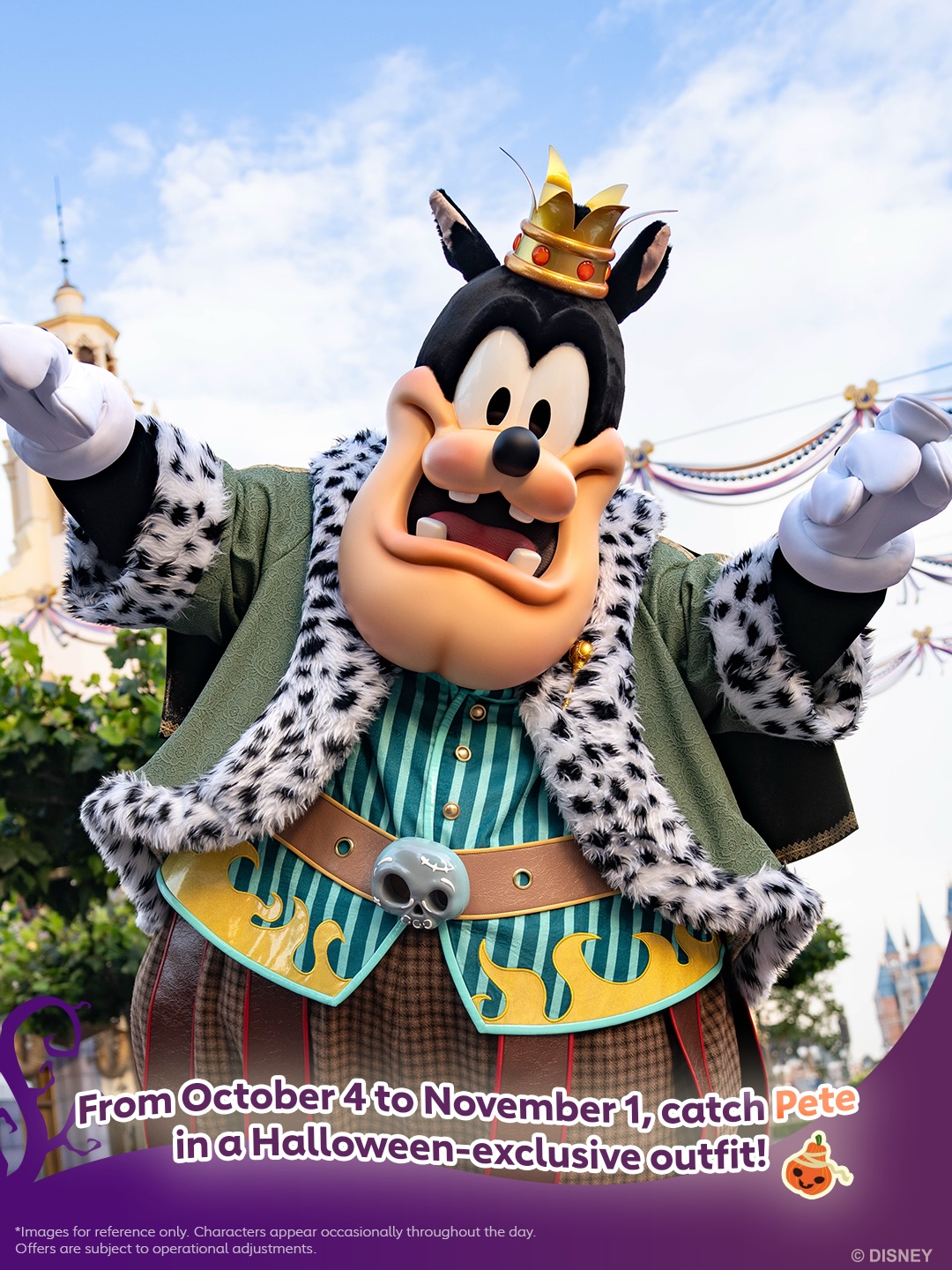 Pete in his green and black Halloween Time costume on Mickey Avenue at Shanghai Disneyland