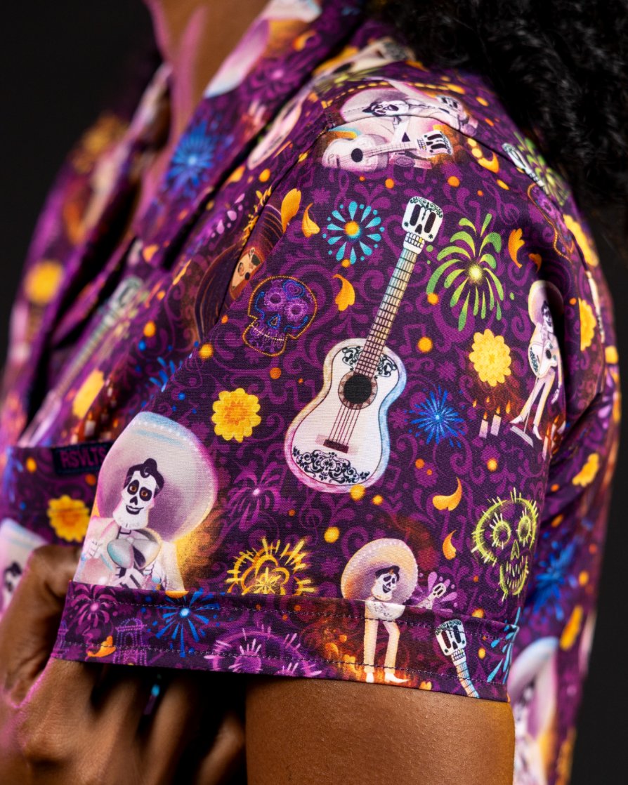 Remember Me shirt with Ernesto de la Cruz, guitars and marigolds from Coco