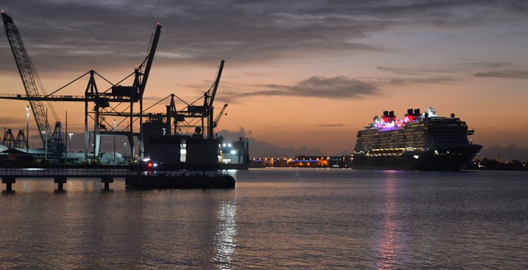 Disney Treasure arriving at Port Canaveral before sunrise