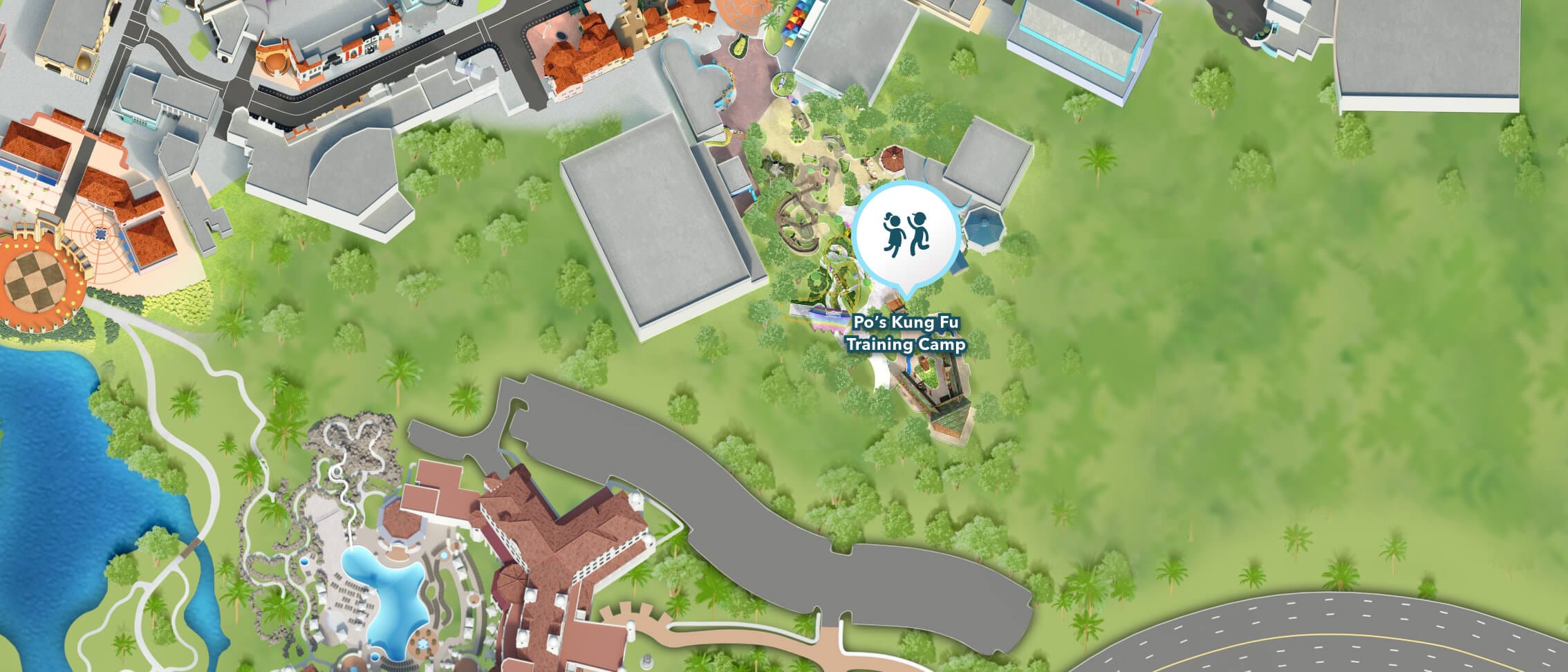 Universal Orlando map artwork for Po's Kung Fu Training Camp in DreamWorks Land