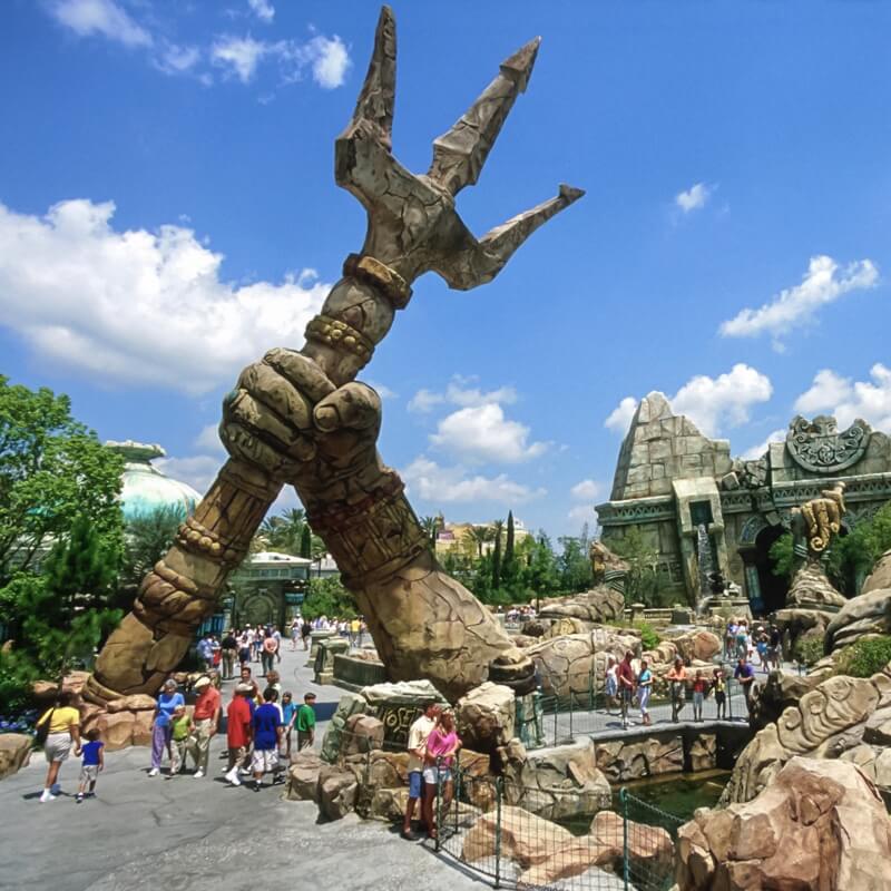 Poseidon's Fury entrance and trident at Islands of Adventure
