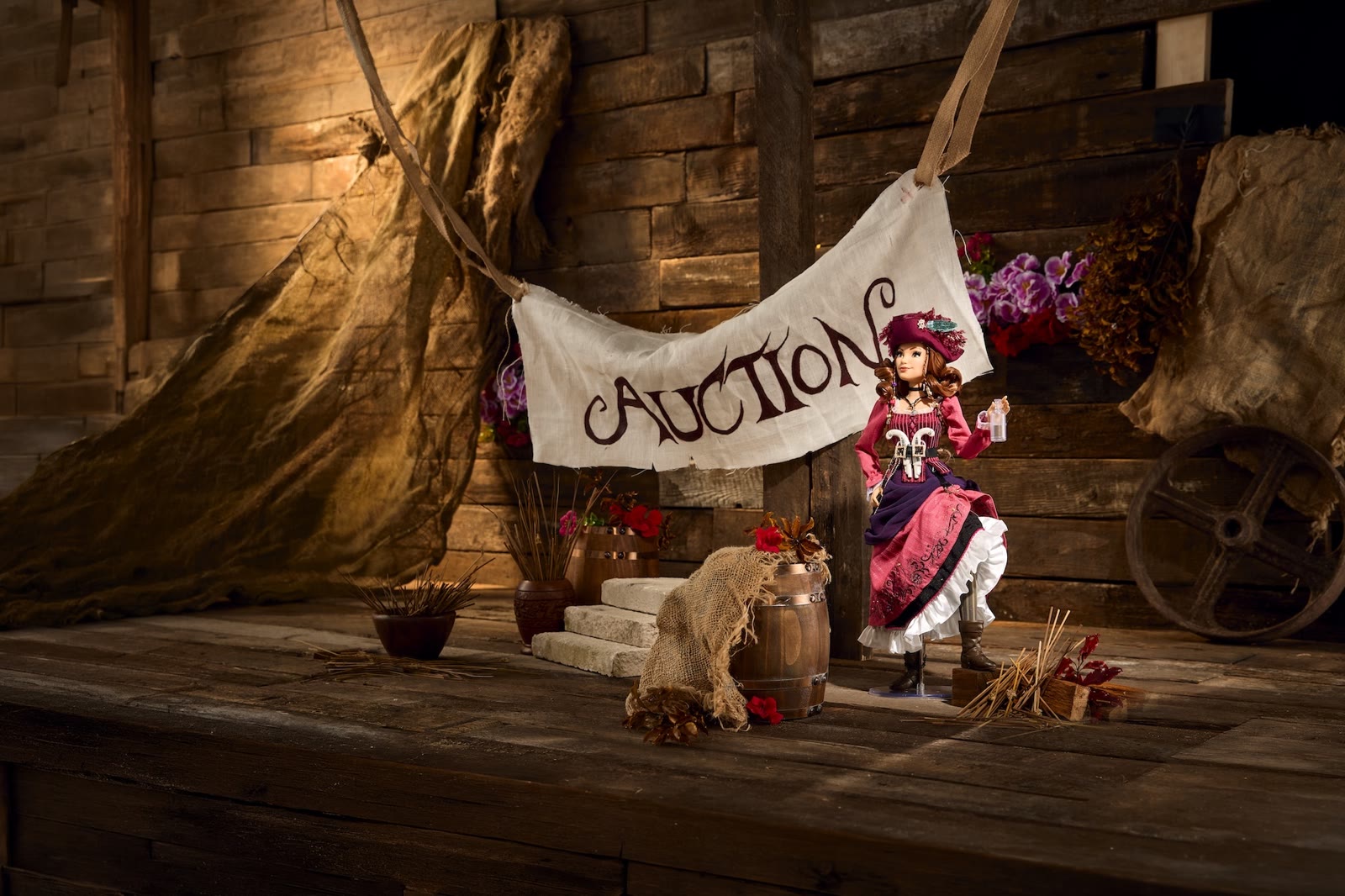 Redd limited-edition Disney doll posed at a pirate auction