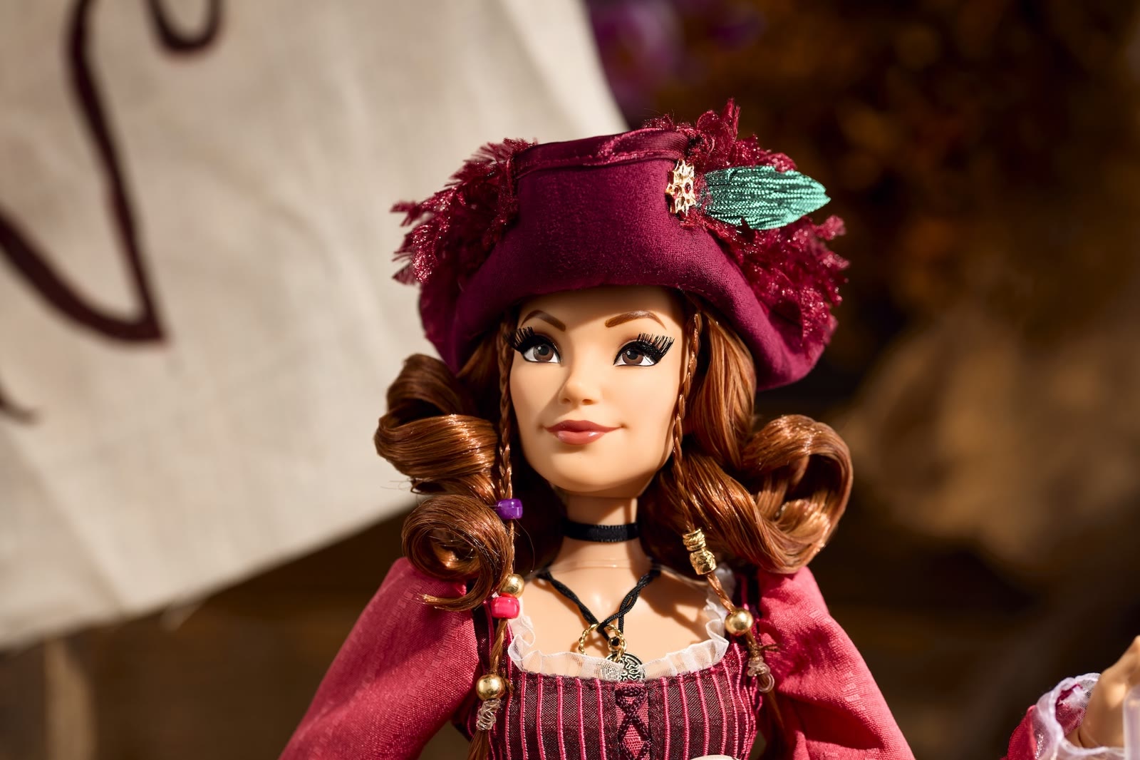 Close view of the Redd doll's pirate costume