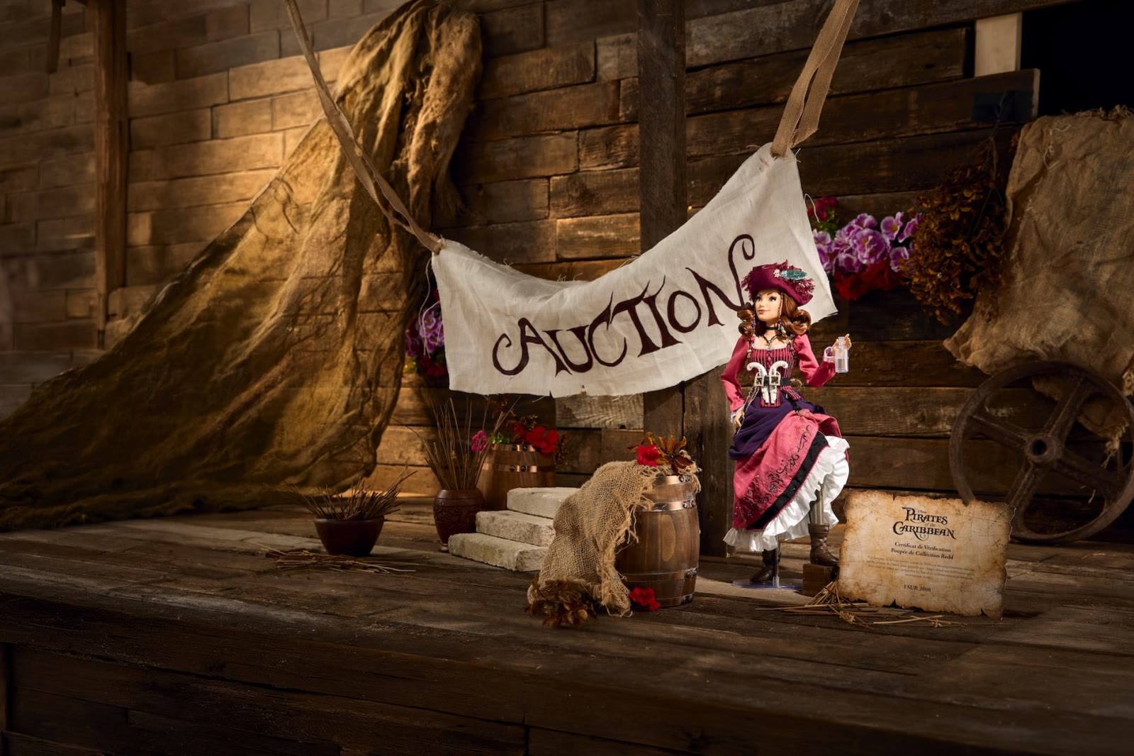 Redd doll packaging with auction banner and chicken detail
