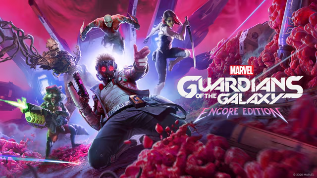 Marvel’s Guardians of the Galaxy: Encore Edition key art featuring the five Guardians